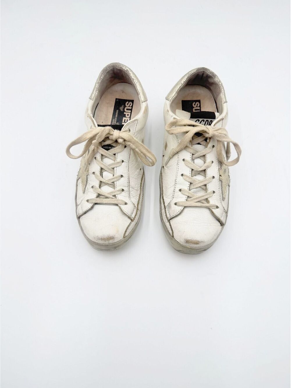 Golden Goose Superstar White Leather Gold Heel Distressed Sneakers Size 36 US 6 - Picture 3 of 10